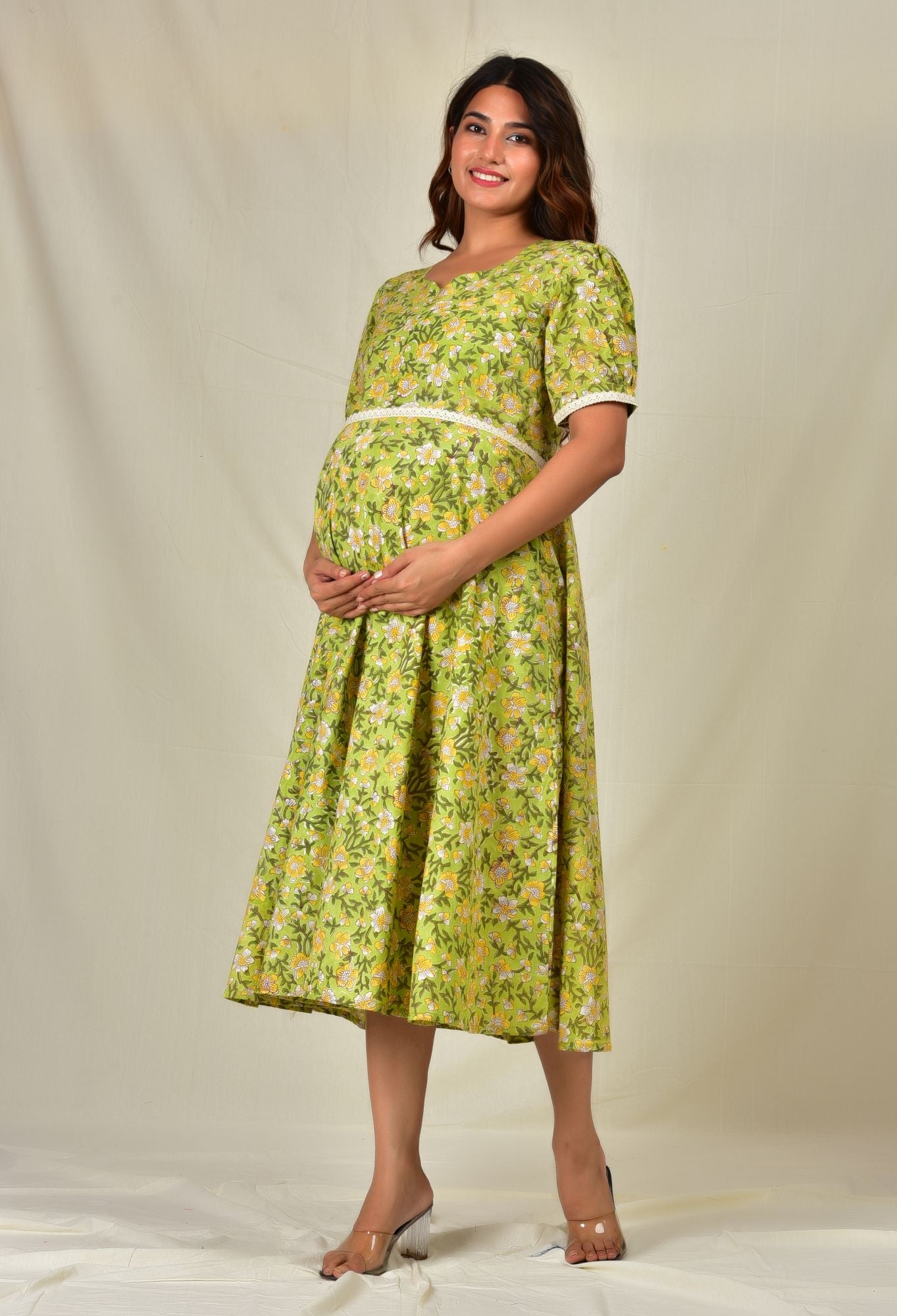 Shyama Handblock Cotton Nursing Dress with Zip