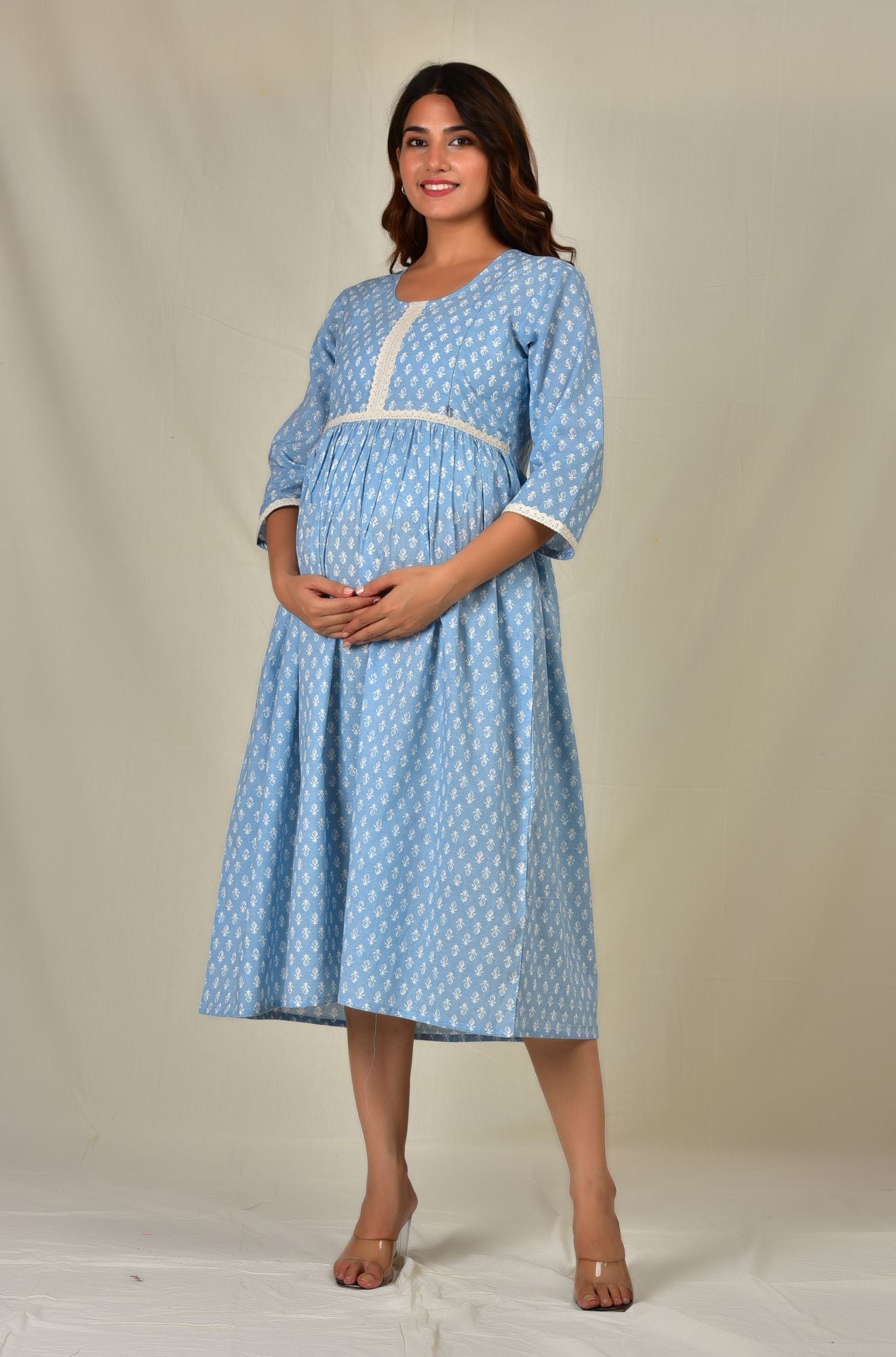 Pure Cotton Twin Zip Maternity Feeding Kurti Dress