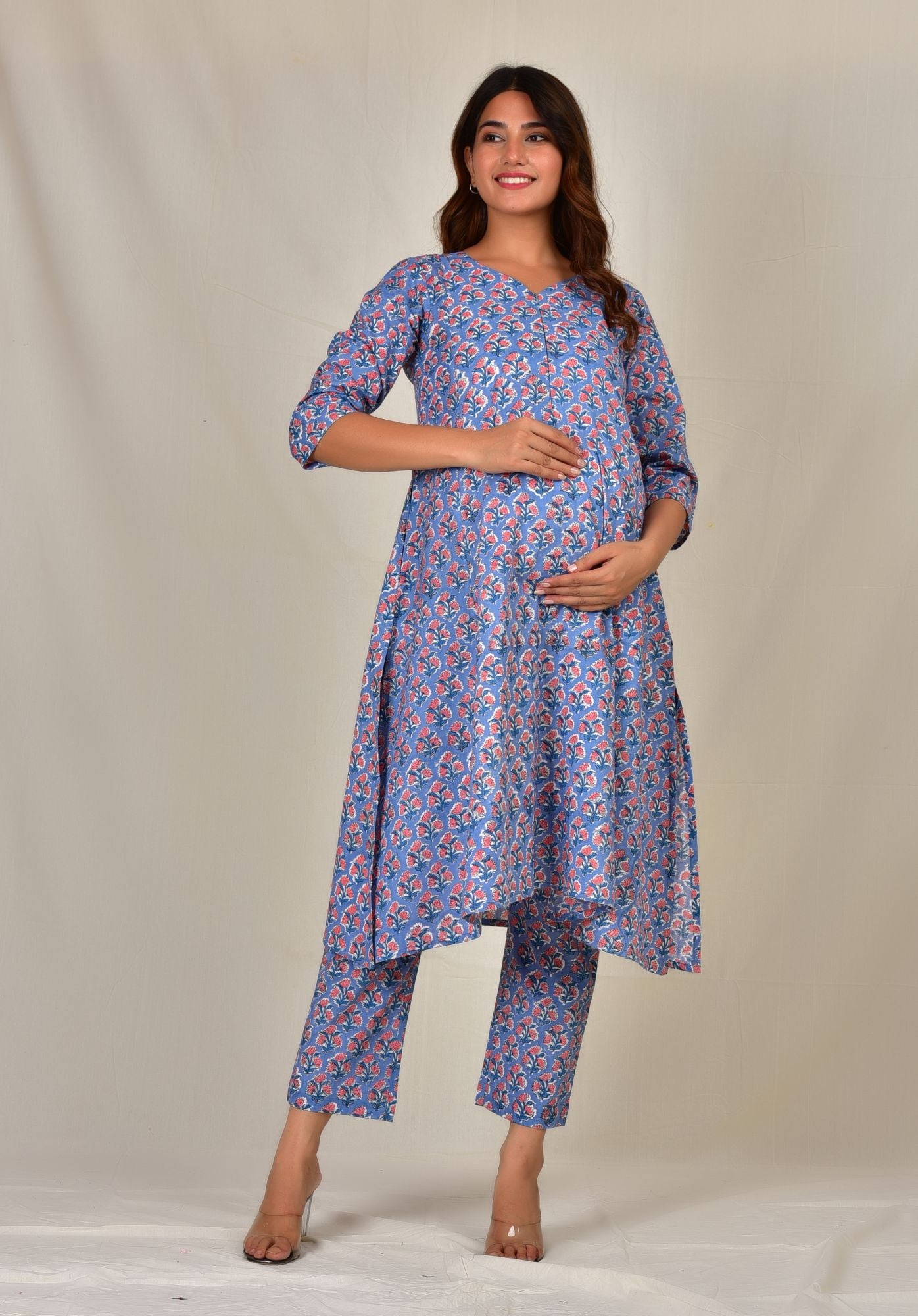 Kartamaasi Handblock Printed Cotton Maternity Nursing Loungewear Set | Kurti | Suit Set