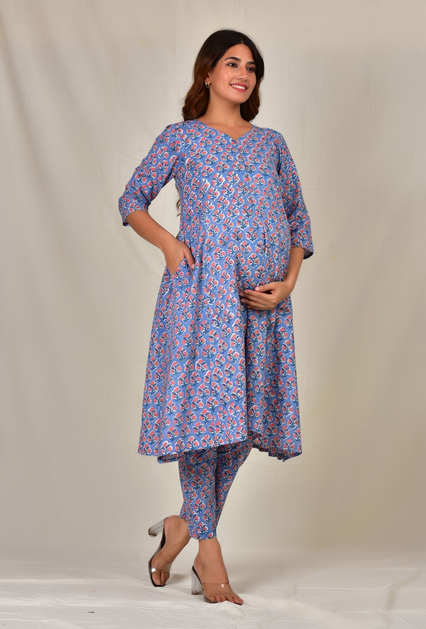 Kartamaasi Handblock Printed Cotton Maternity Nursing Loungewear Set | Kurti | Suit Set