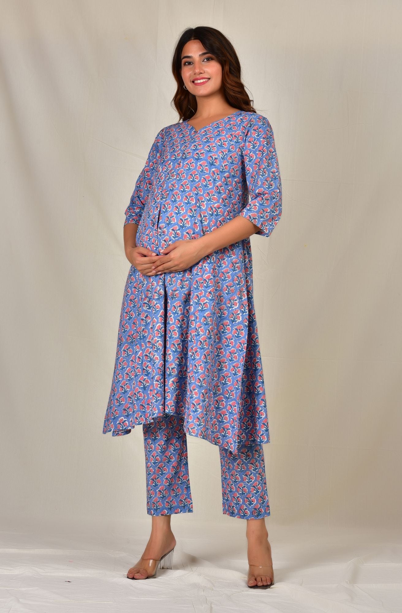 Kartamaasi Handblock Printed Cotton Maternity Nursing Loungewear Set | Kurti | Suit Set