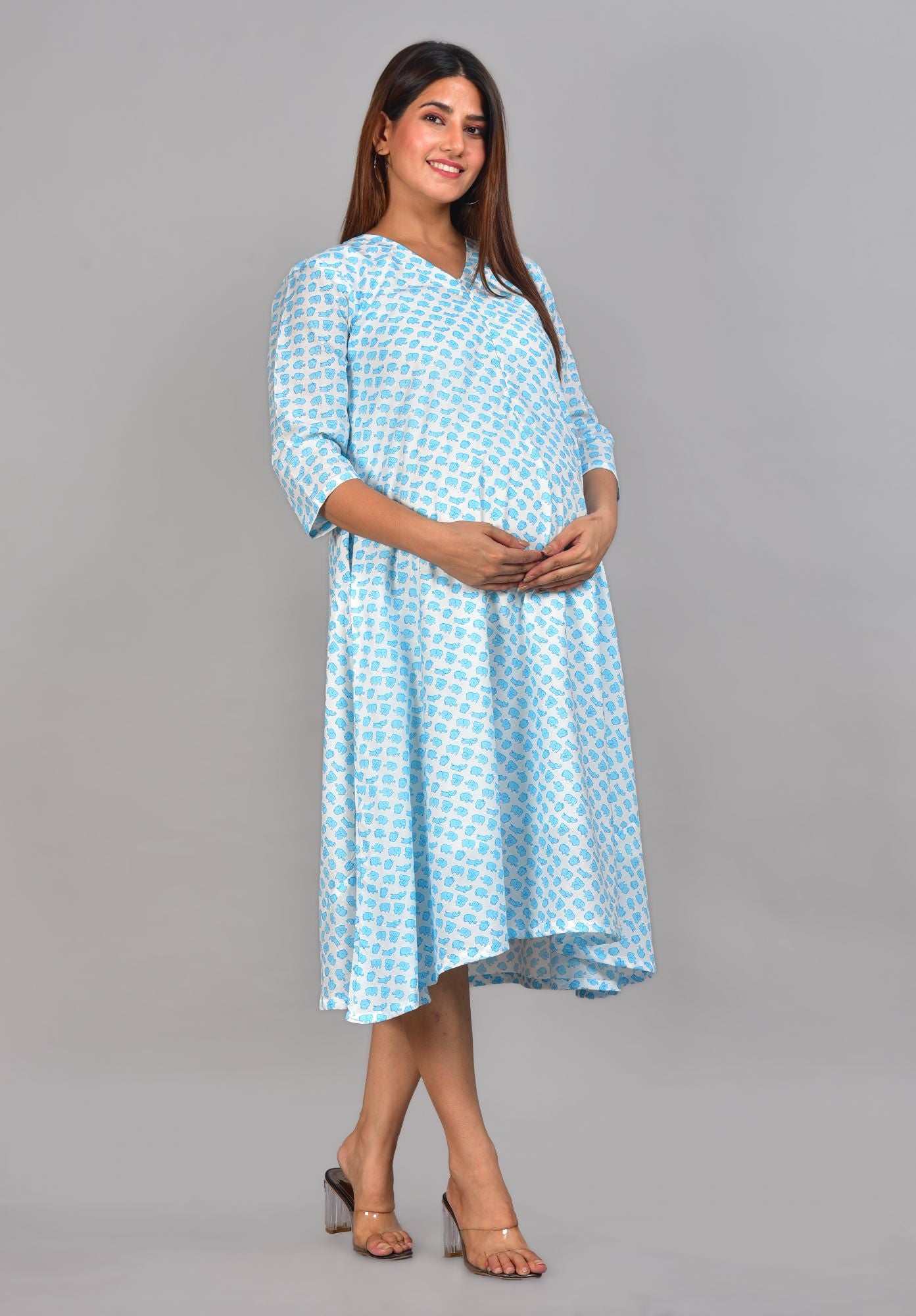 Blue Elephant Cotton Nursing Umbrella Dress Sevya Blue Elephant Cotton Nursing Umbrella Dress Sevya