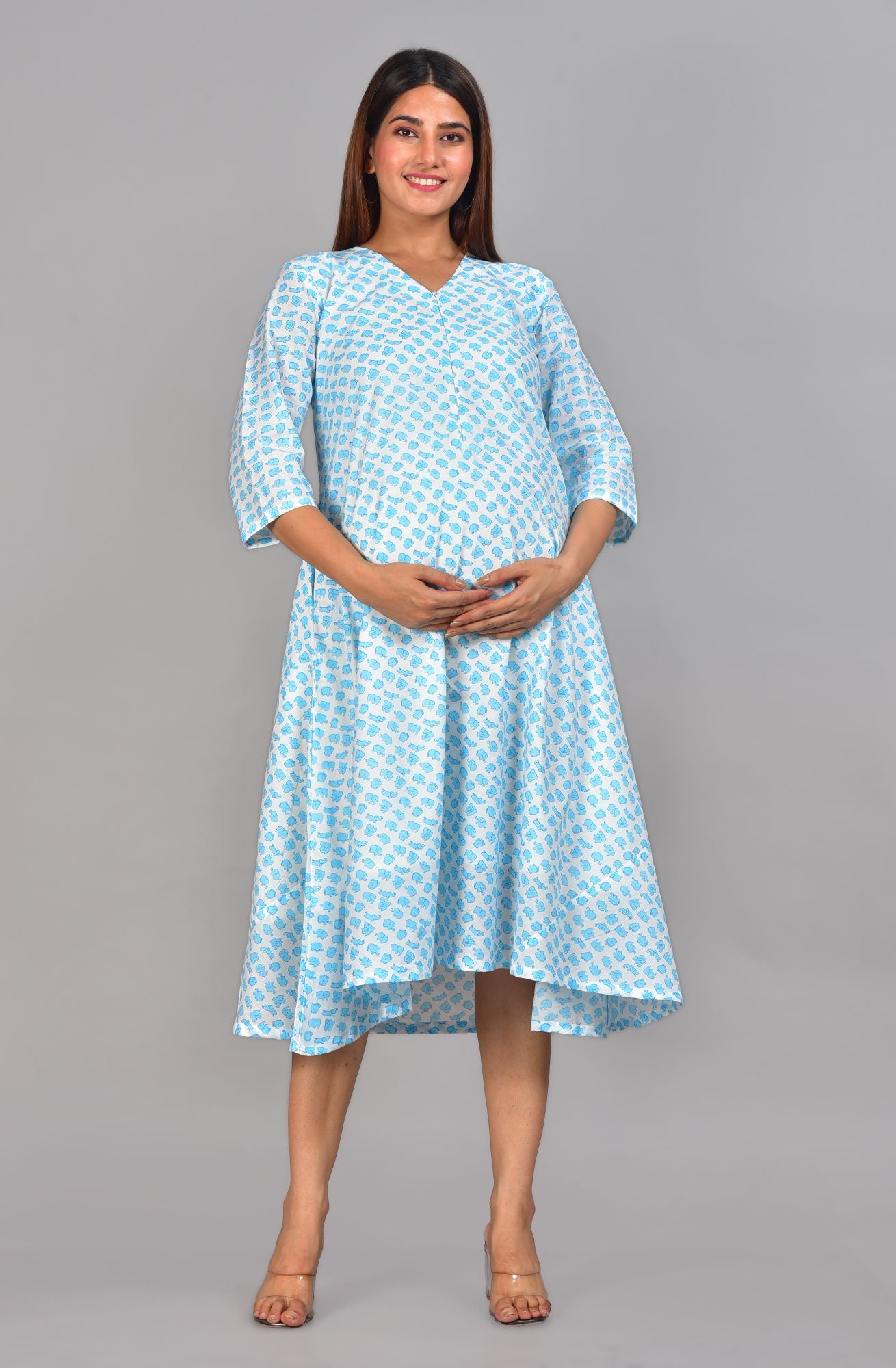 Blue Elephant Cotton Nursing Umbrella Dress