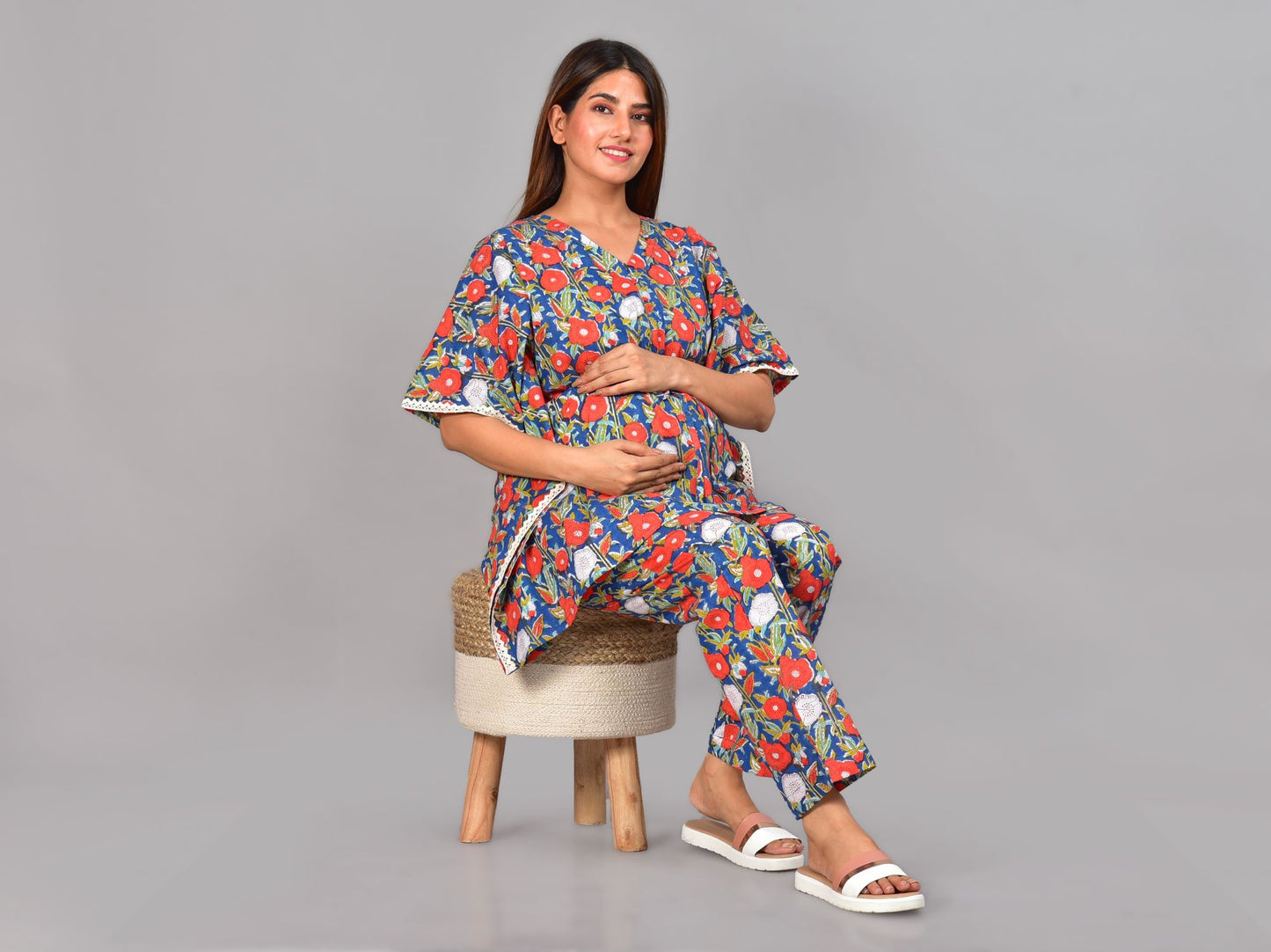 Radhika Raman Nursing Kaftan Top - Pyjama Set