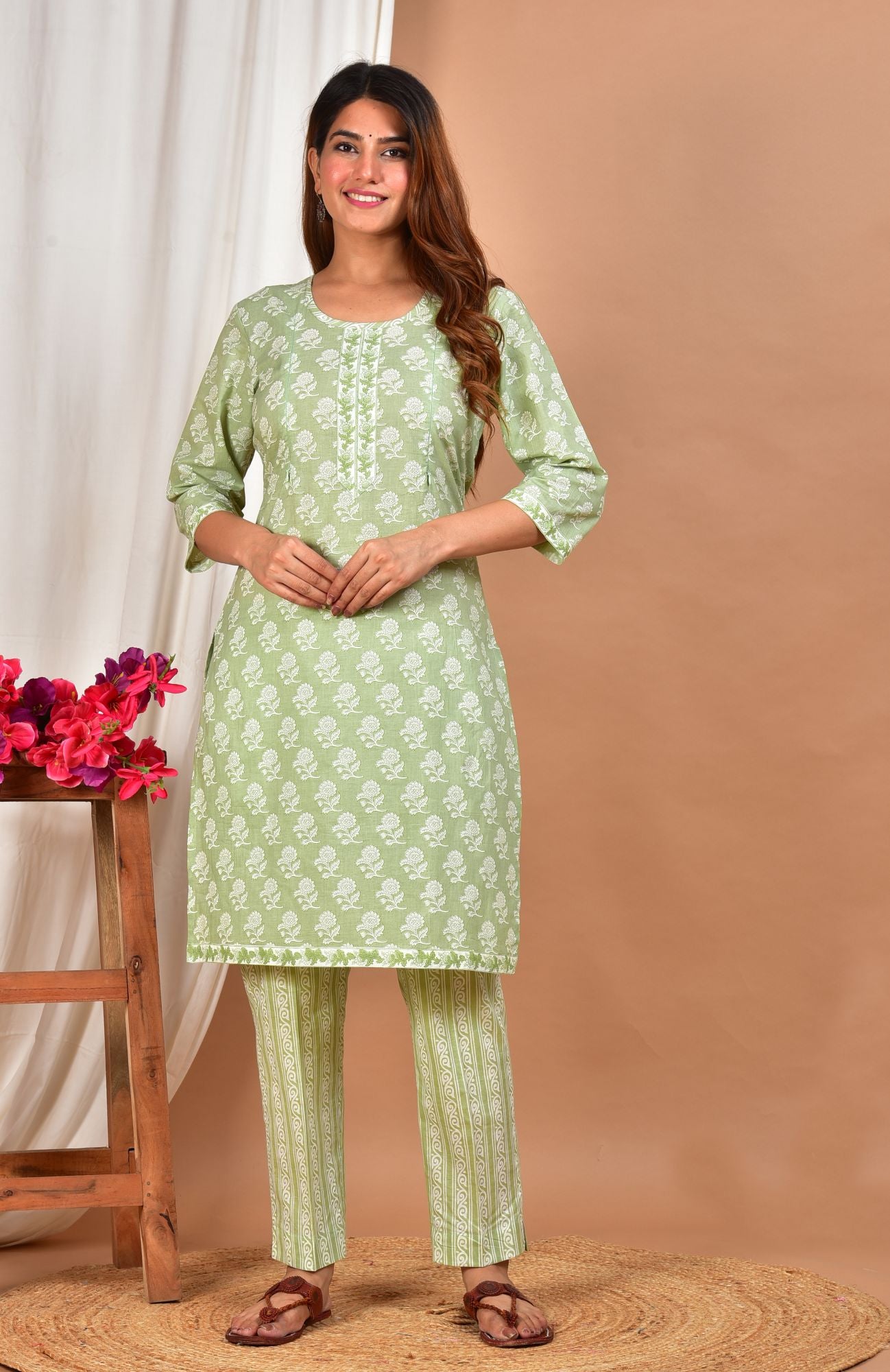 Amitasana Twin Zip Nursing Cotton Kurta - Pant Set