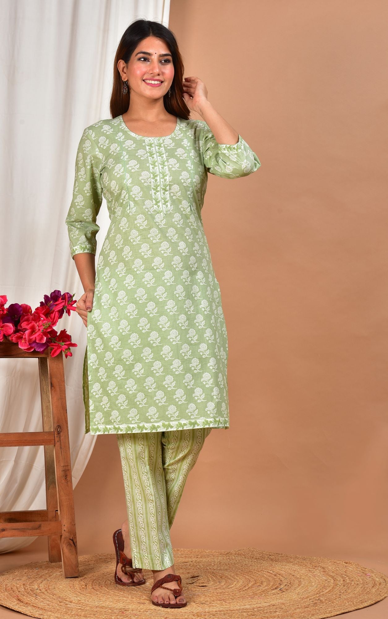 Amitasana Twin Zip Nursing Cotton Kurta - Pant Set