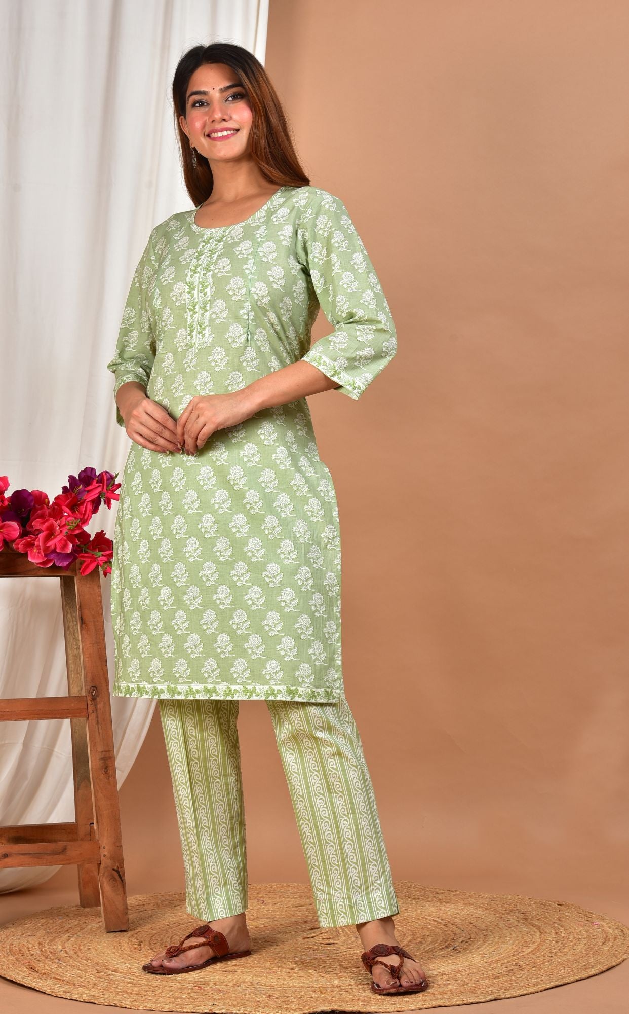 Amitasana Twin Zip Nursing Cotton Kurta - Pant Set