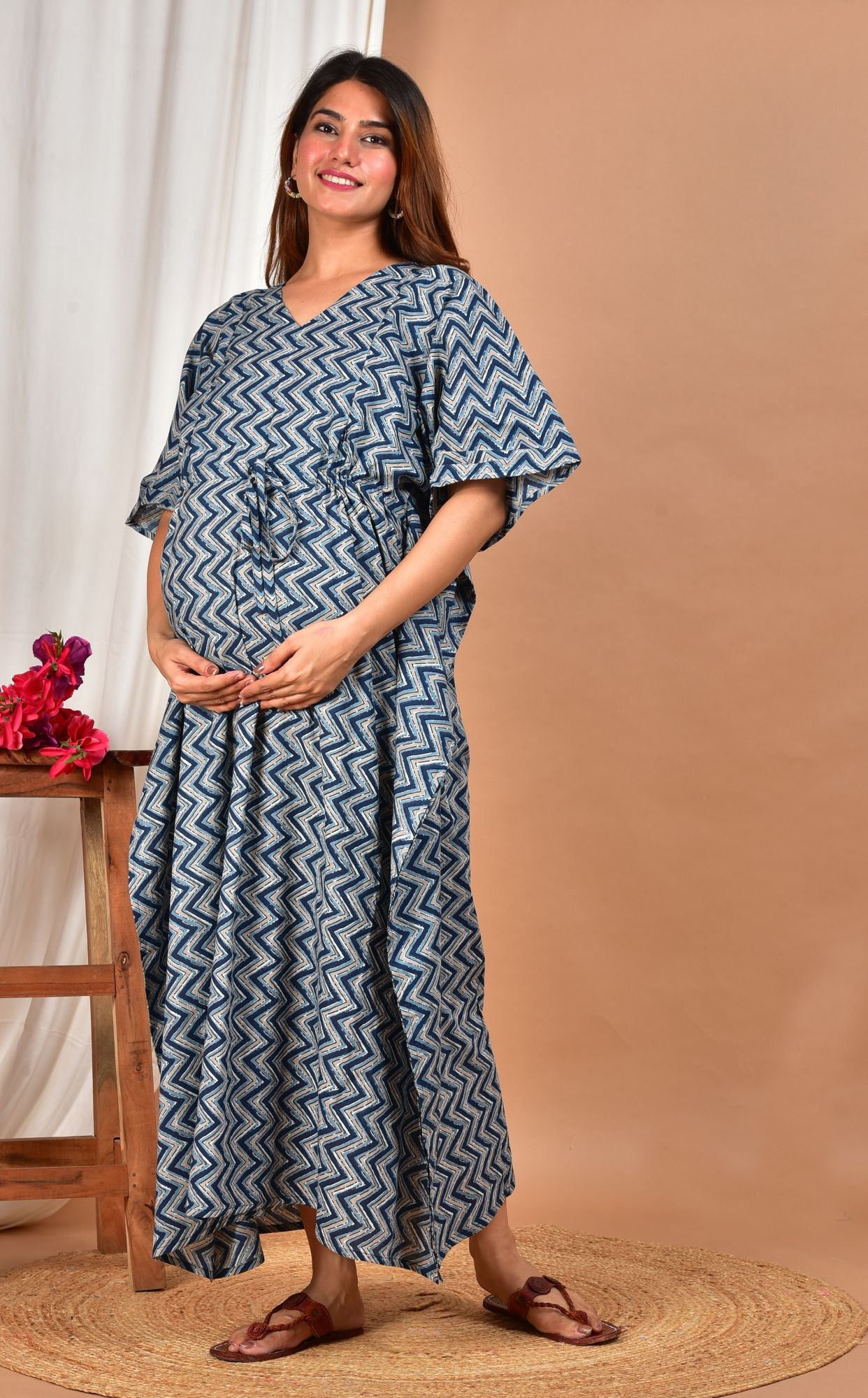 Pure Cotton Nursing Kaftan with Twin Zip For Feeding Dress