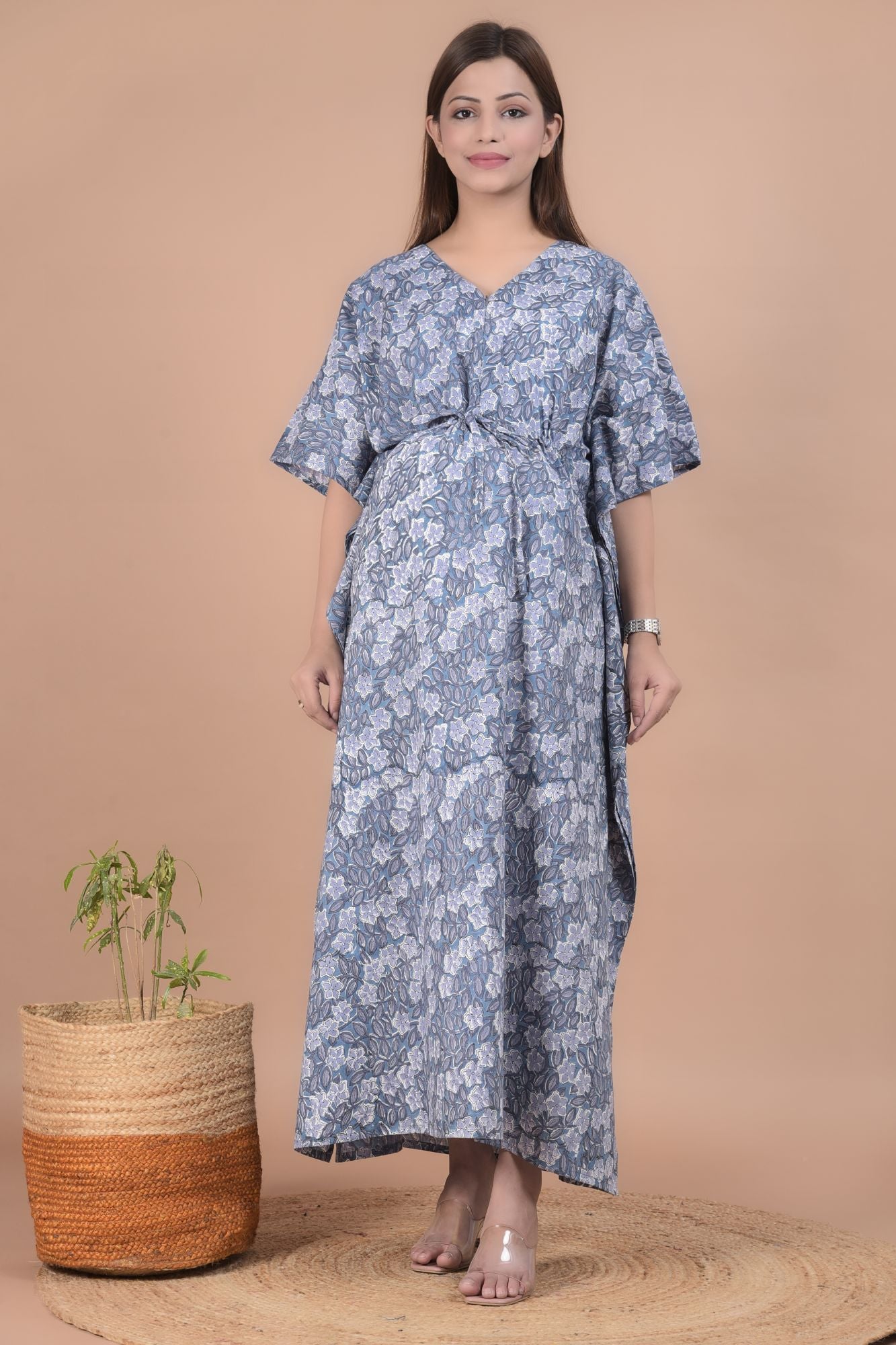 Pure Cotton Handblock Maternity Feeding Kaftan