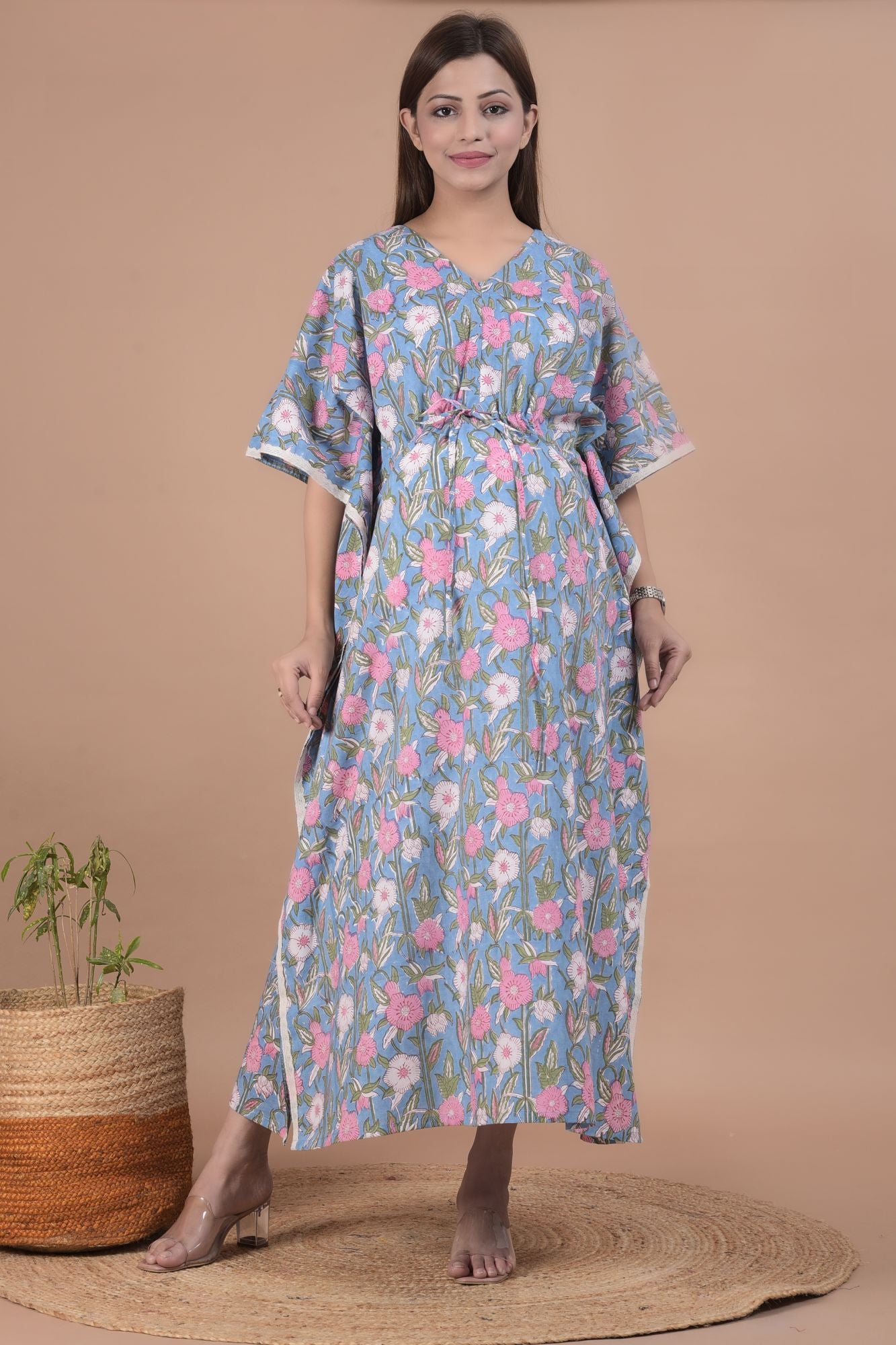 Floral Printed Cotton Maternity Feeding Kaftan