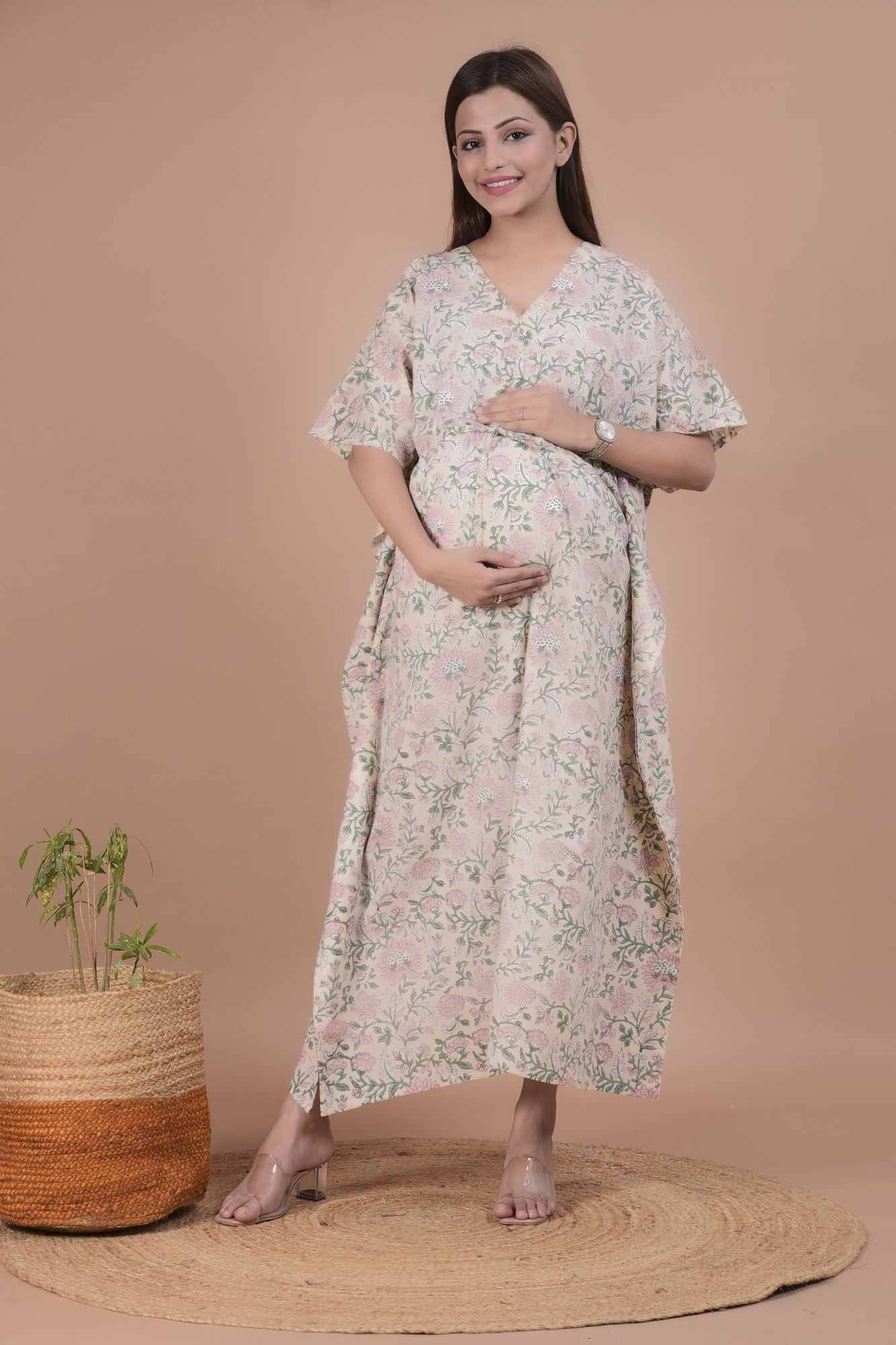 Sanatan Handblock Cotton Maternity Kaftan