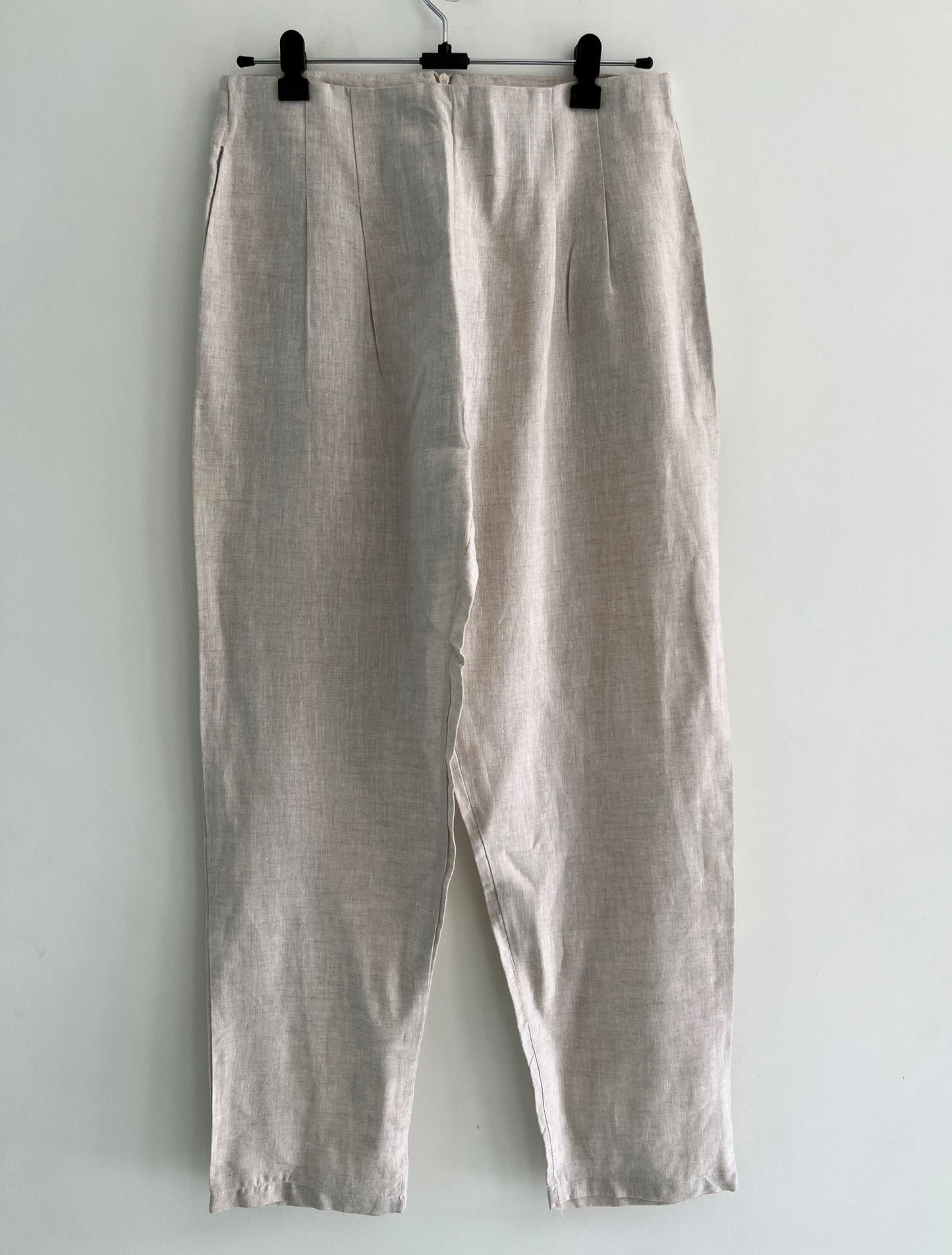 Beige Linen Summer High Waist Pants (Waist - 30 Inches)