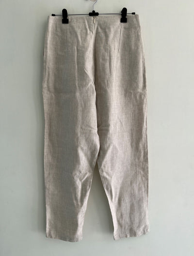 Beige Linen Summer High Waist Pants (Waist - 30 Inches)