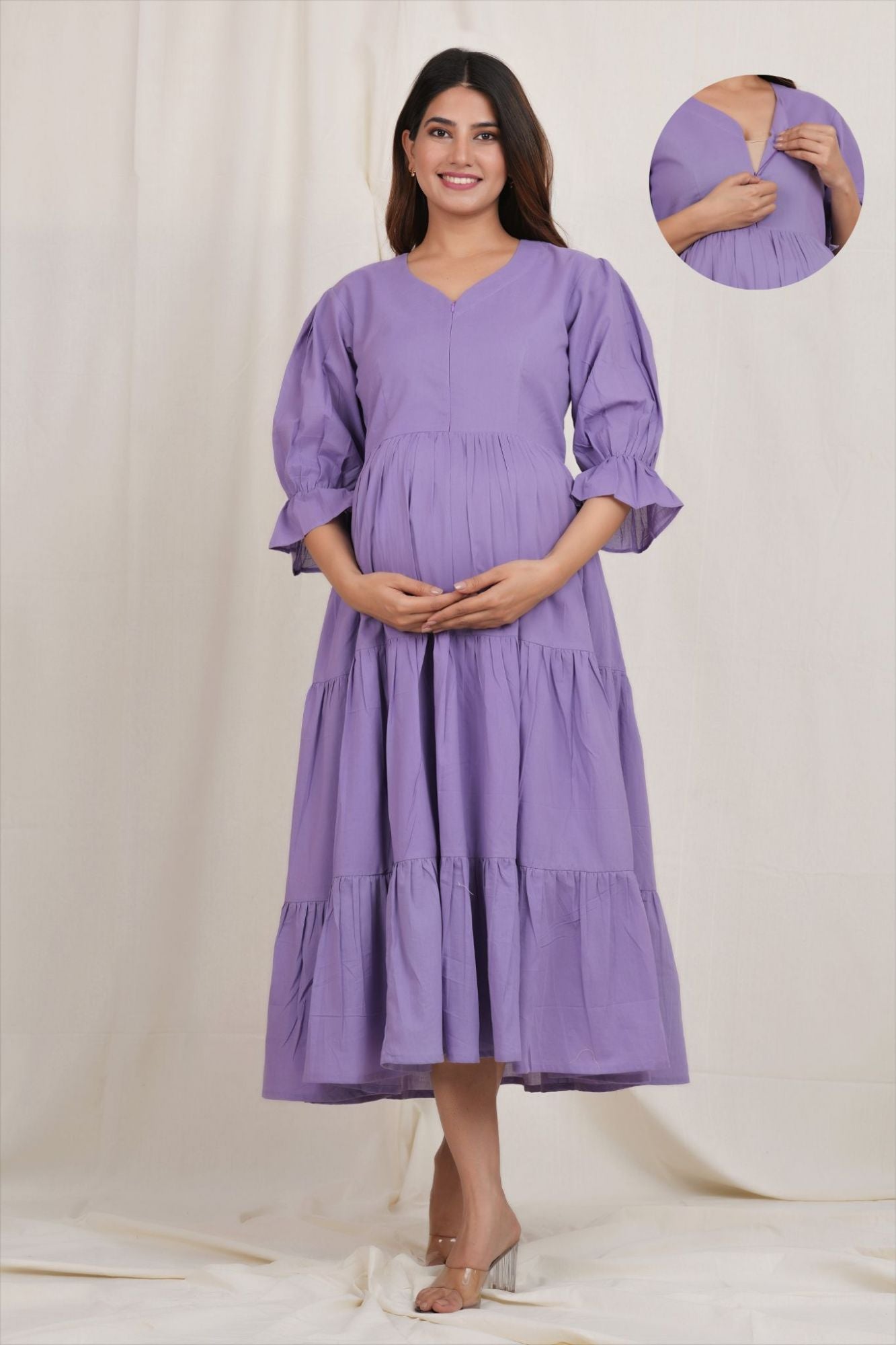 Nityaa 3 Tier Cotton Maternity Nursing Dress for Feeding